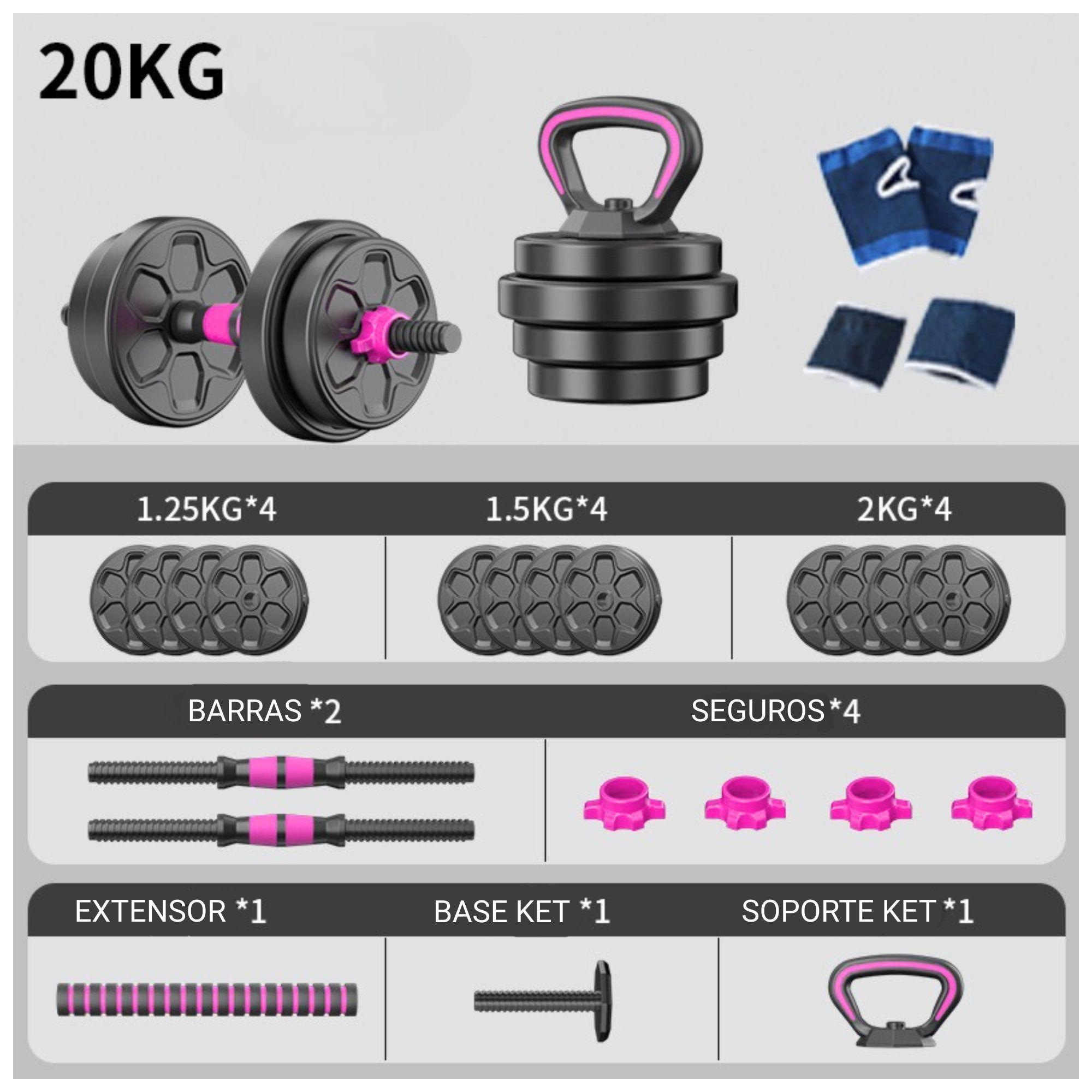 Set Mancuernas Barra Ajustables 20 Kg 3 En 1 rosa-2