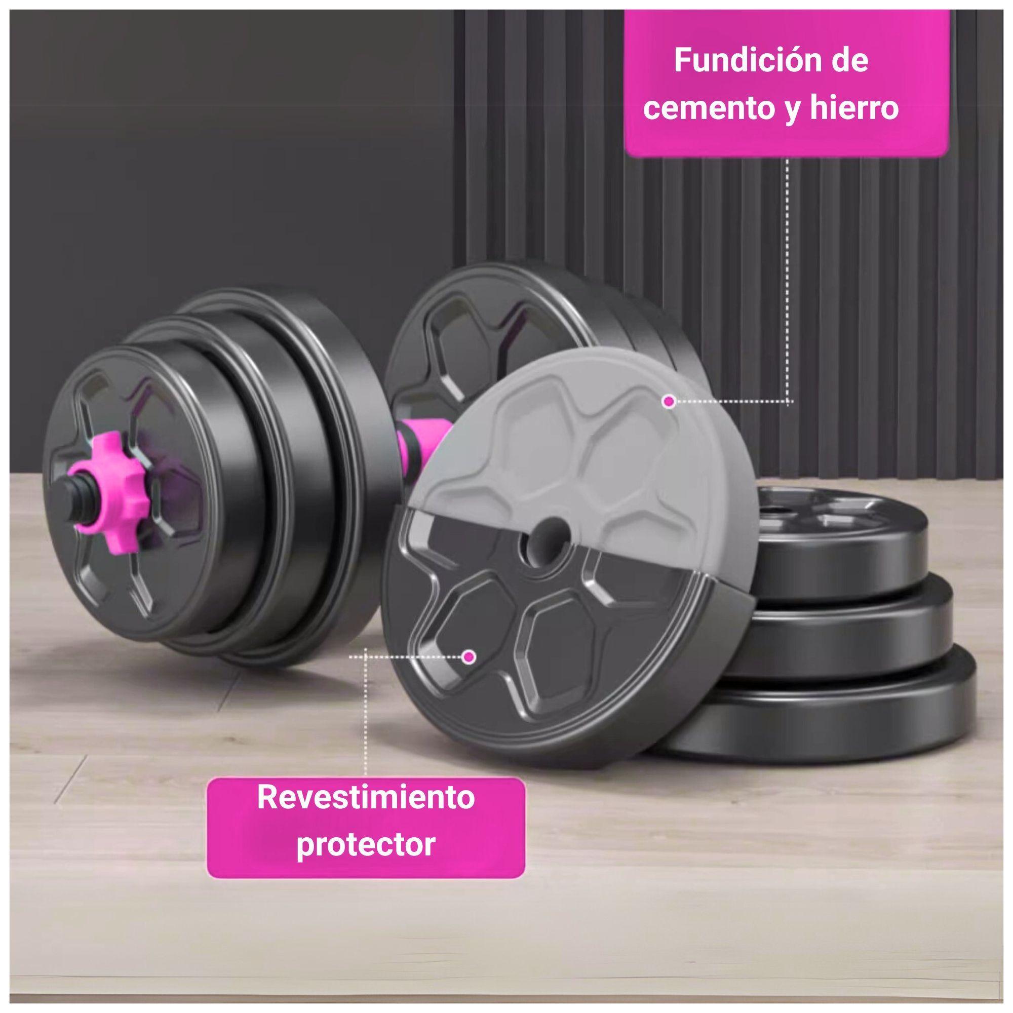 Set Mancuernas Barra Ajustables 20 Kg 3 En 1 rosa-4