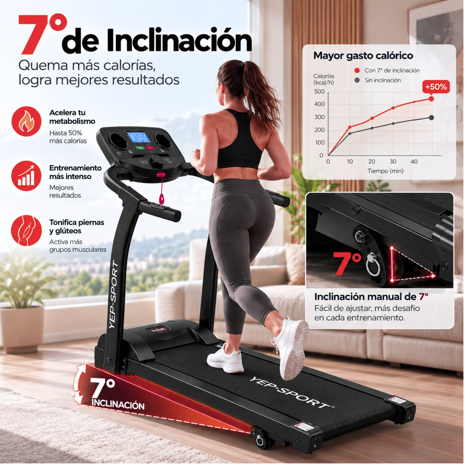 Trotadora Eléctrica Yep Sport 12 Km/h Bluetooth + Pulso-4