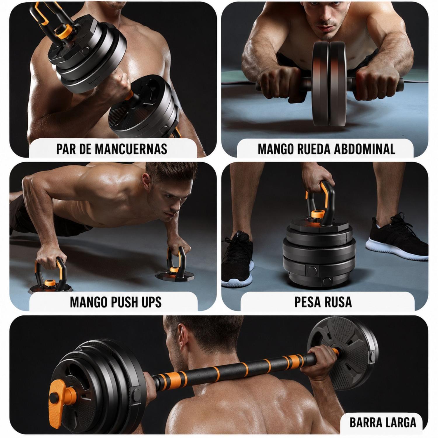 Set 20 Kg Mancuernas Barra Pesa Rusa Roller 6 En 1 Newgen-2