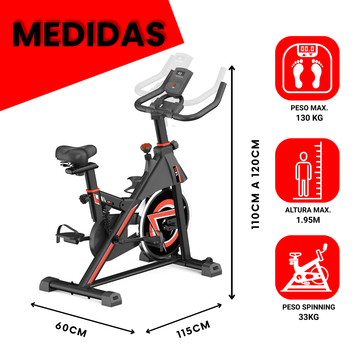 Bicicleta Spinning Anti shock Pro 14 KG Disco 1016-4Red-6