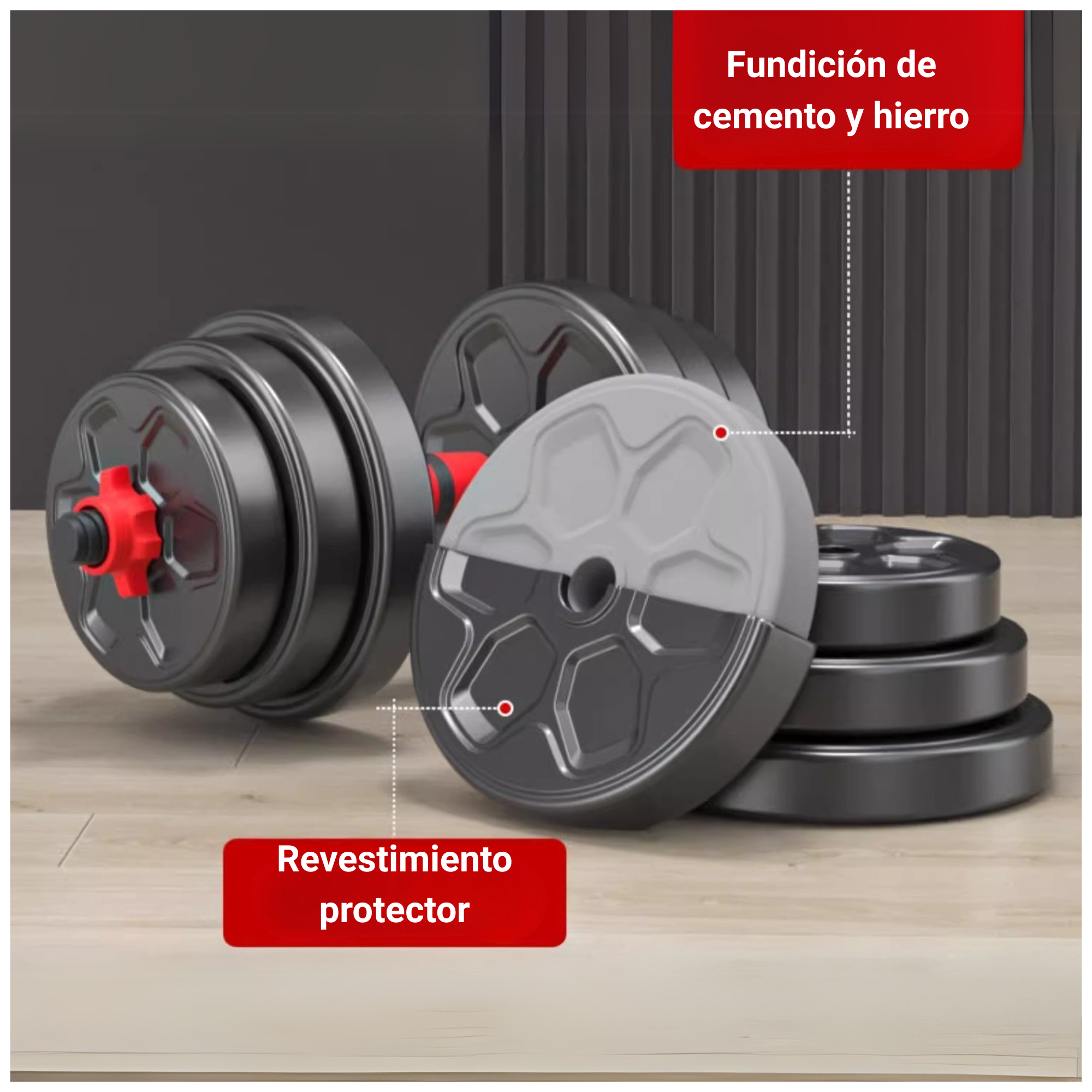 Mancuernas 30 kg Set Barra Ajustables Convertibles a barra-4
