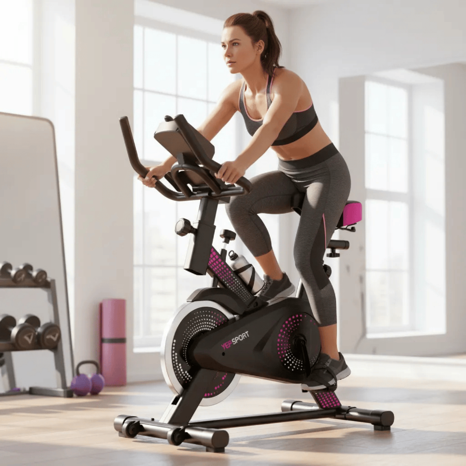 Bicicleta Spinning Yepsport Pinkpoint Con Botella-3