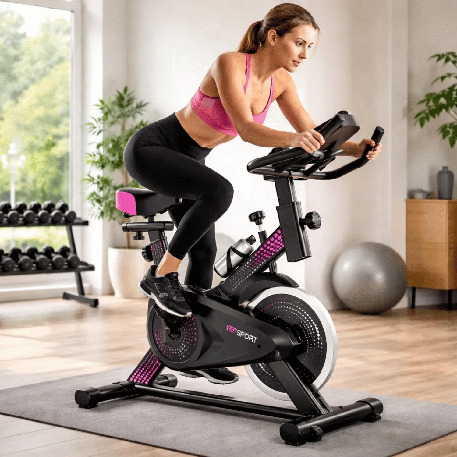 Bicicleta Spinning Yepsport Pinkpoint Con Botella-4
