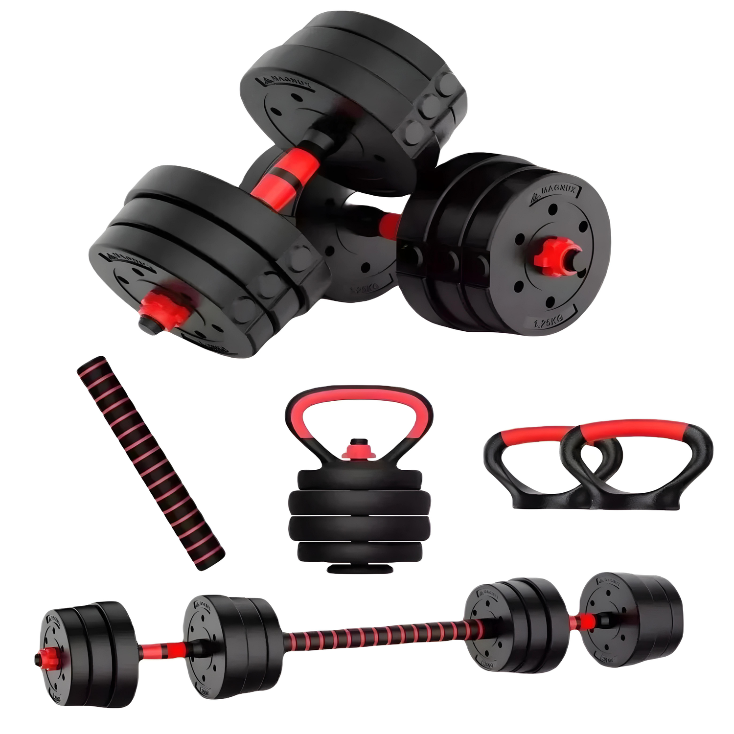 Set Mancuernas Barra Rusa Ajustables 20 Kg 4 En 1 Negro-4