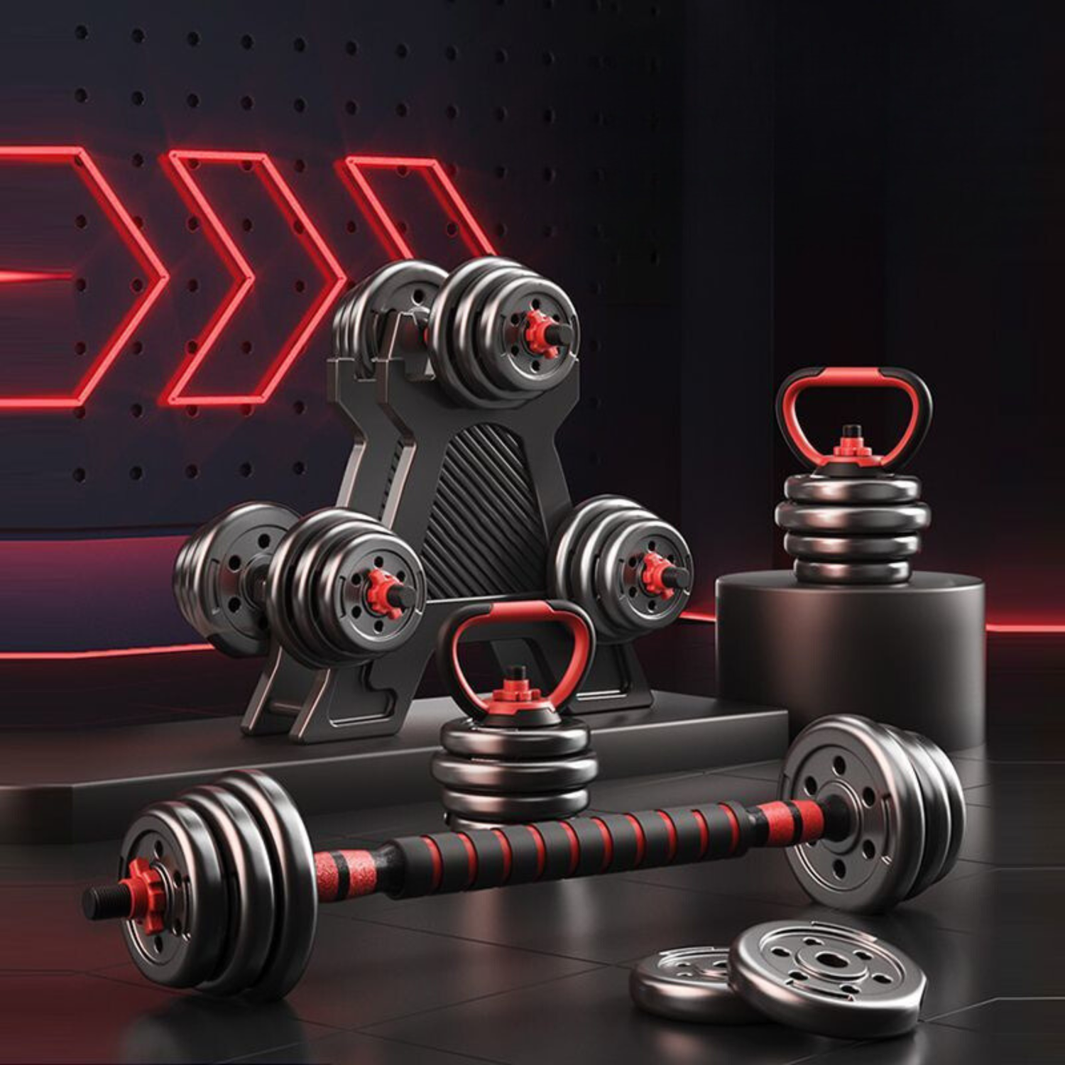 Set Mancuernas Barra Rusa Ajustables 20 Kg 4 En 1 Negro-8
