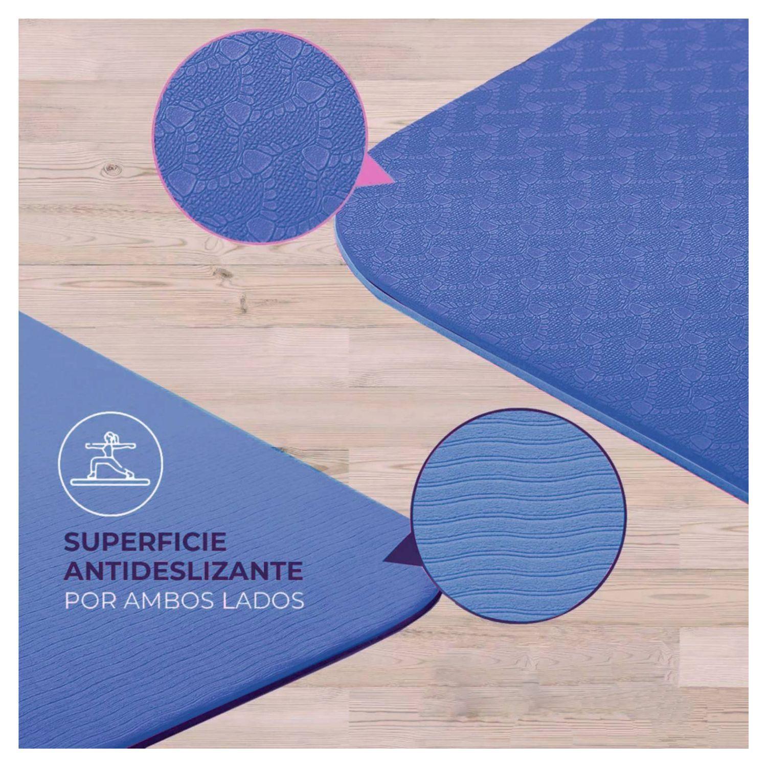 Mat Yoga 8mm Colchoneta Eco Friendly Con Guías +Bolso Blue-2