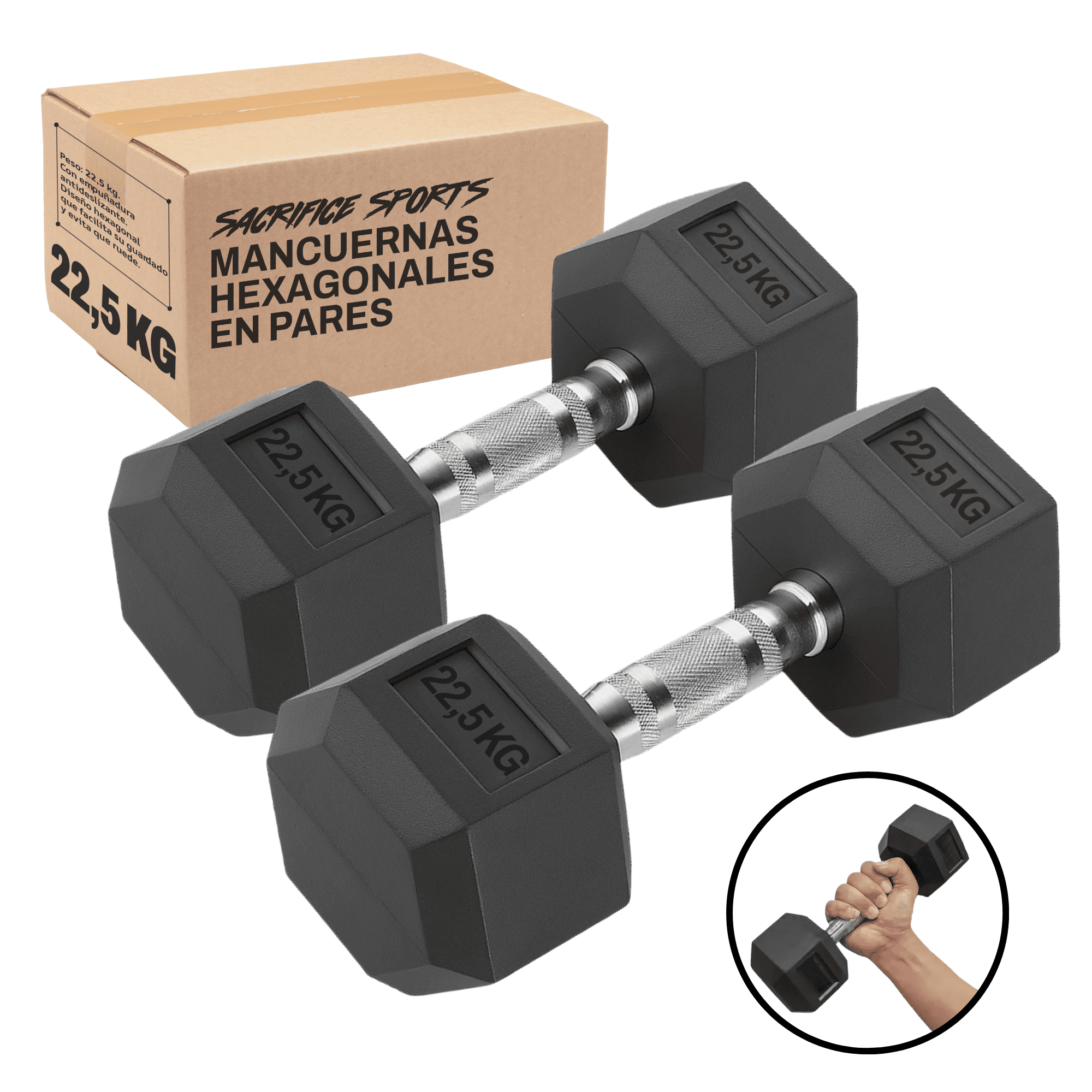 Par De Mancuernas Hexagonales 22,5 Kg de Alto Tráfico-0