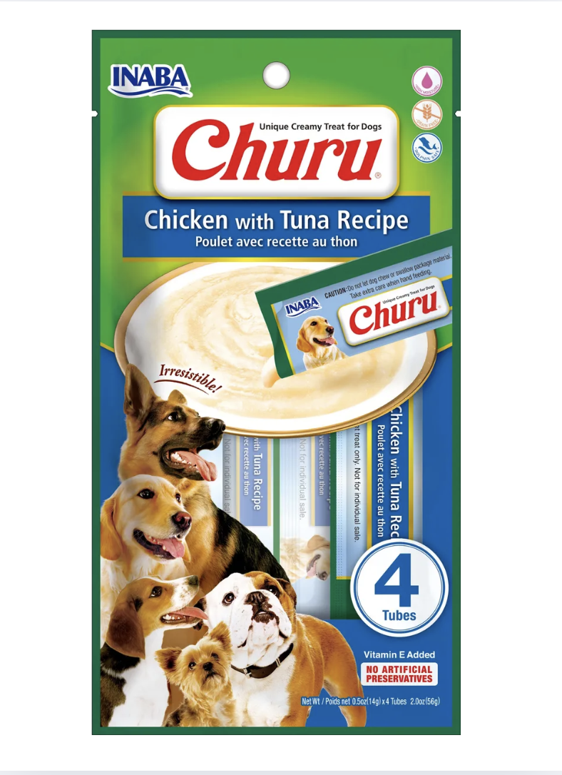 Snack Para Mascotas Churu Perros Premios 14g X 4 Tubos (56g) - POLLO CON ATÚN-0