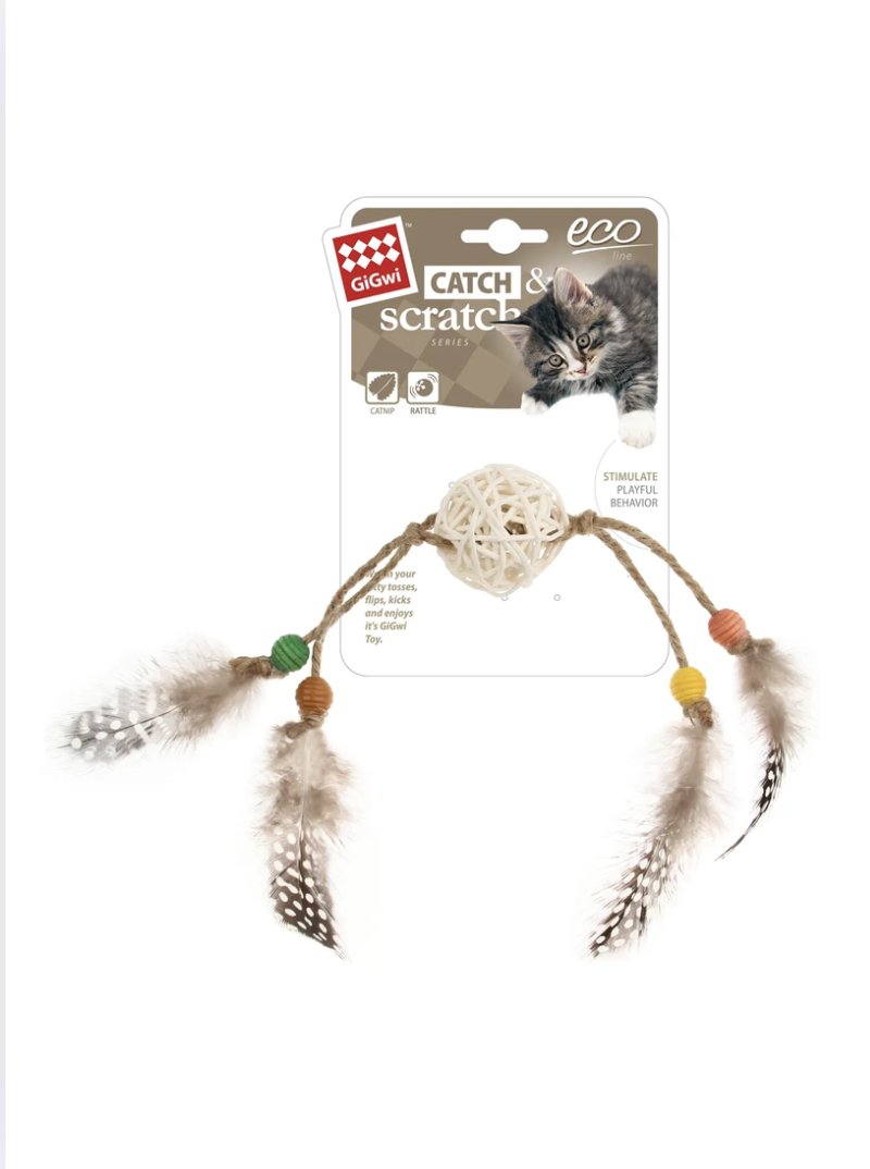 Juguete Gigwi Para Gato Catch Scratch Rattan Y Plumas - BEIGE-0