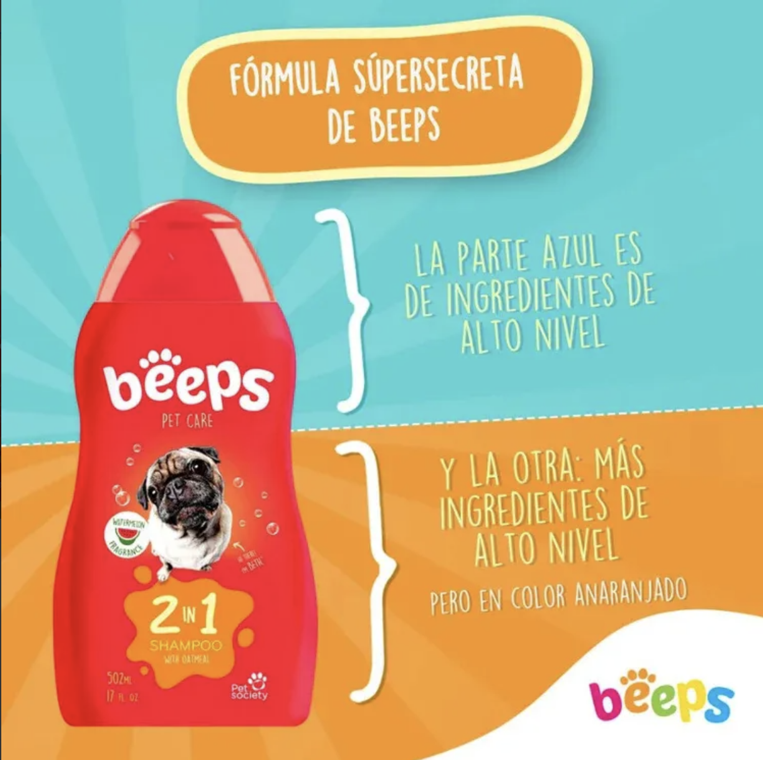 Shampoo Para Perros Beeps 2 en 1 Sandía 502 ml-2