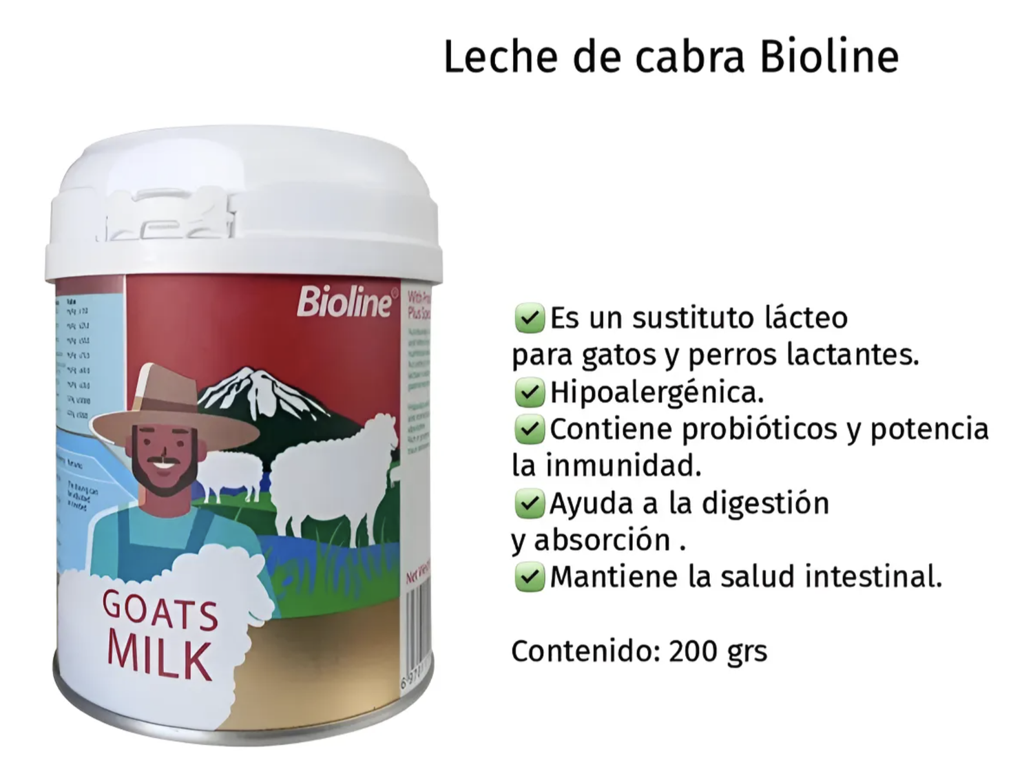 Bioline Leche De Cabra Para Mascotas Perros Gatos 200g Blanco-2