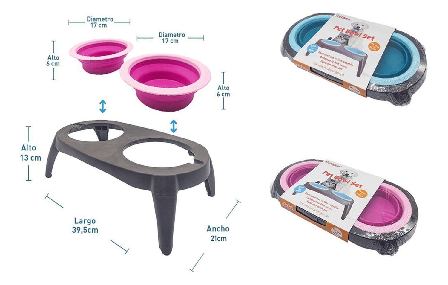Plato Doble Mascota Plástico Y Silicona Para Perro Y Gato-1