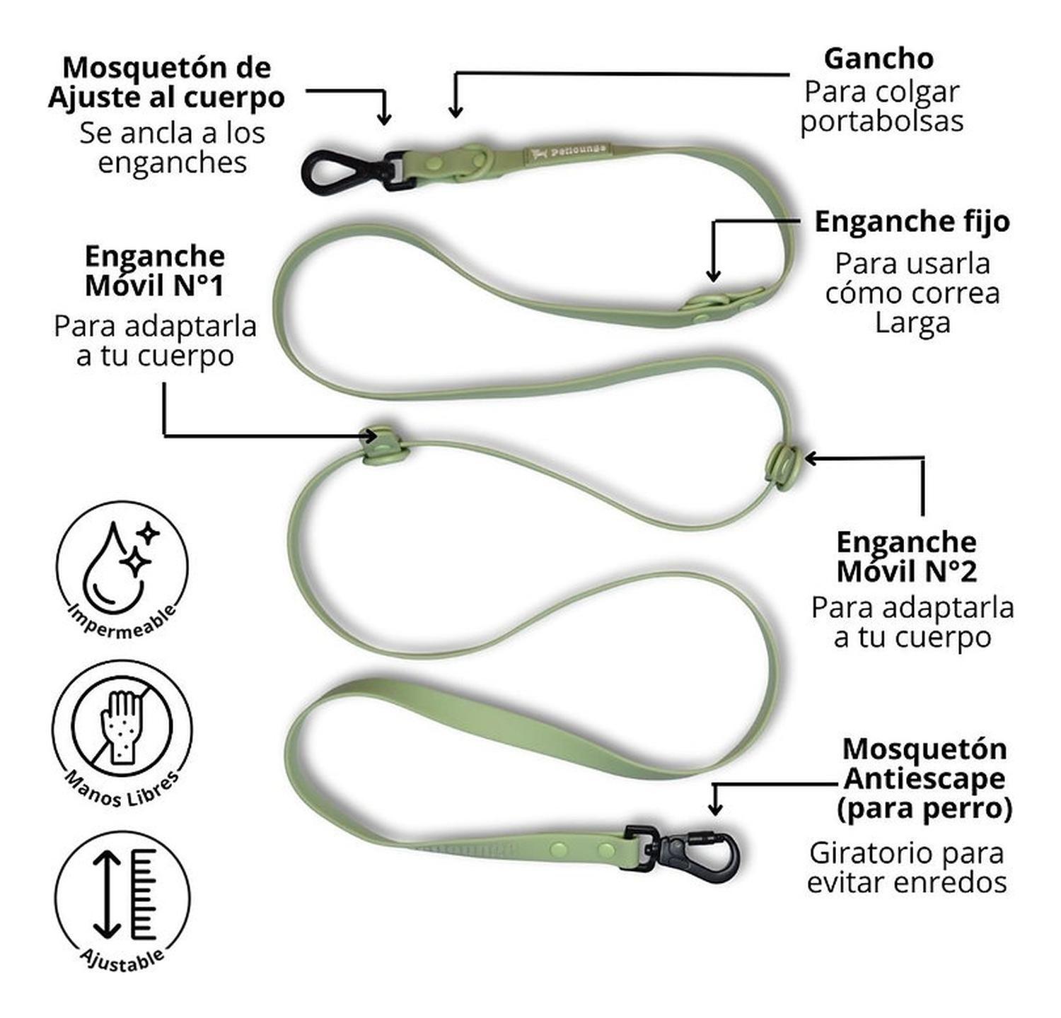 Petlounge Correa De Paseo Manos Libres Para Mascotas Perros - VERDE-2