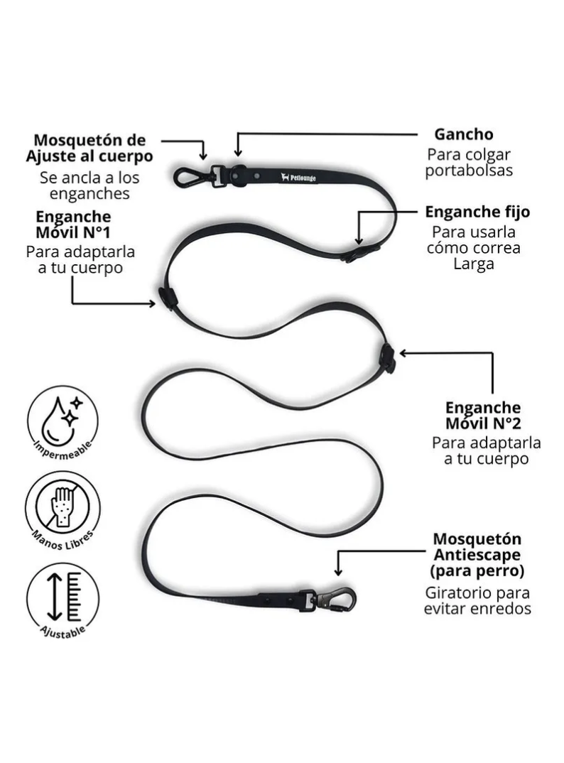 Petlounge Correa De Paseo Manos Libres Para Mascotas Perros - NEGRO-4