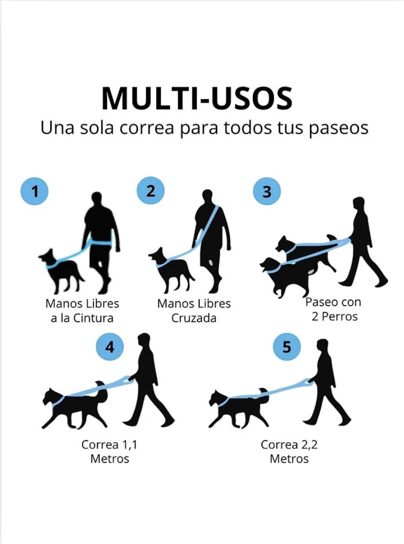 Petlounge Correa De Paseo Manos Libres Para Mascotas Perros - NEGRO-6