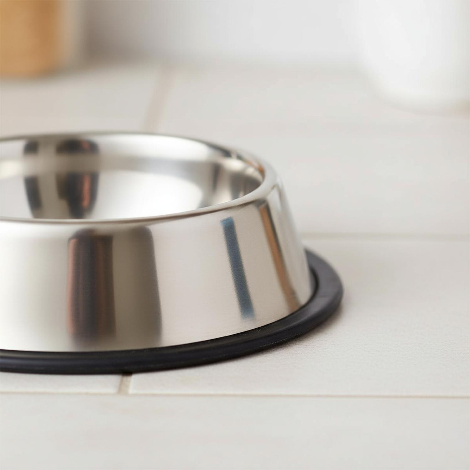 Plato Para Perro Gato Talla M Antideslizante Capacidad 450ml Plateado-2