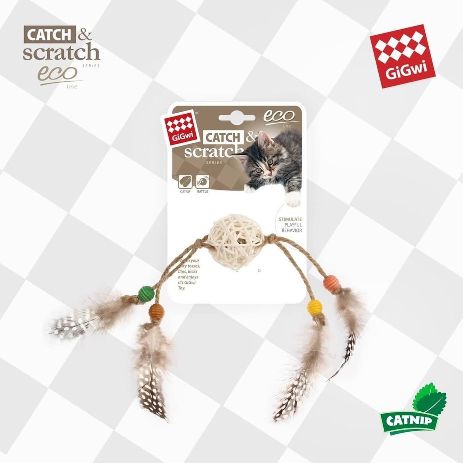 Juguete Gigwi Para Gato Catch Scratch Rattan Y Plumas-4
