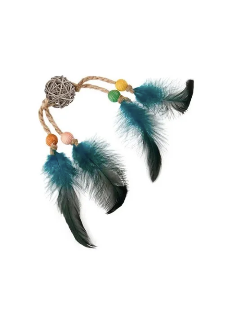 Juguete Gigwi Para Gato Catch Scratch Rattan Y Plumas - AZUL-0