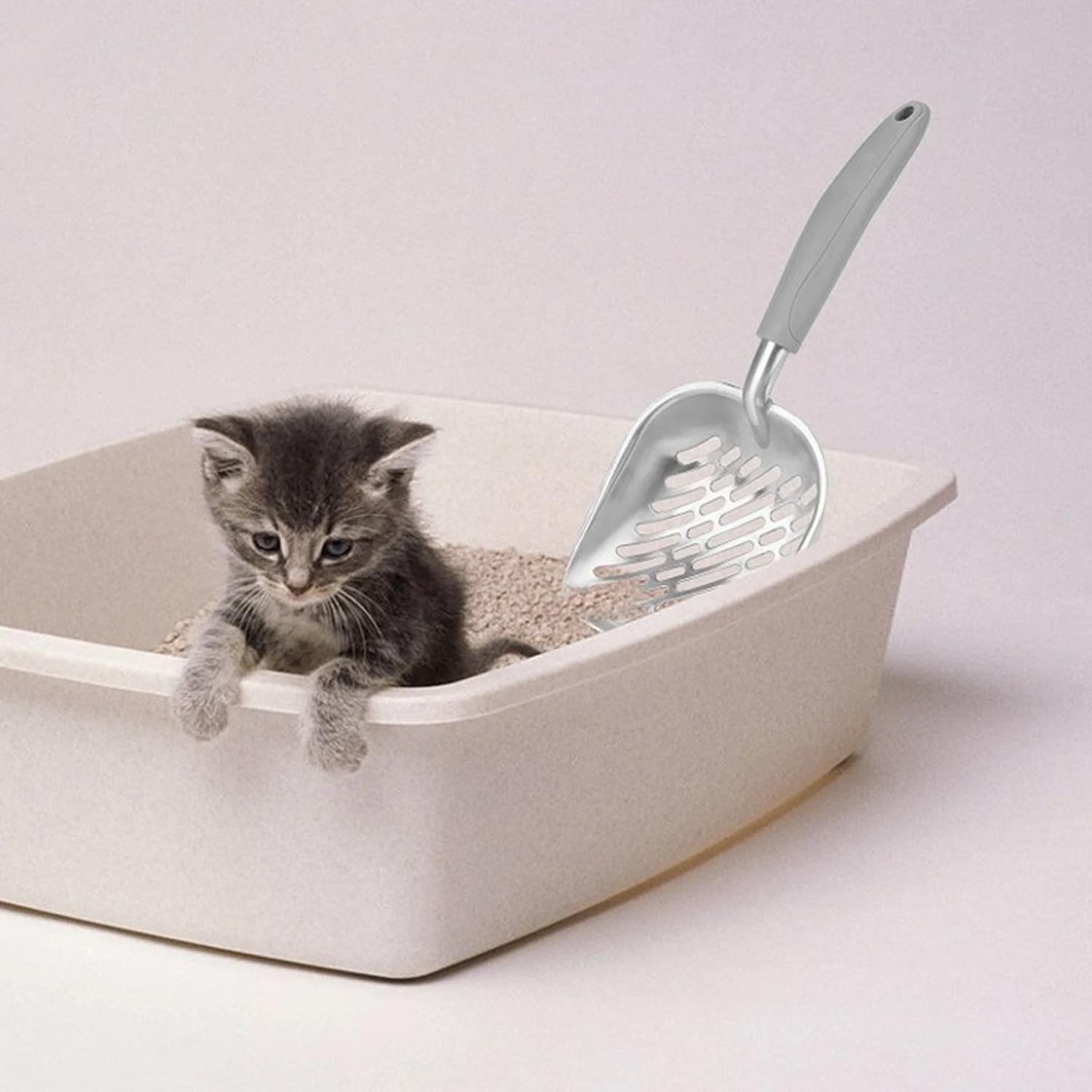 Pala De Metal Para Arena Sanitaria Mascotas Perros Y Gatos - MANGO GRIS-4