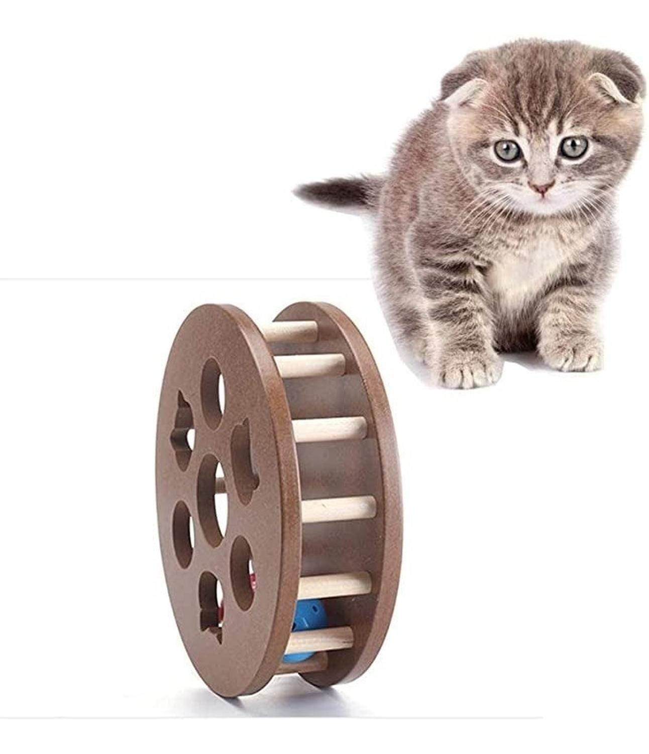 Juguete Para Gato Cat Interactivo Wooden Collision Ball Toy Marrón-3