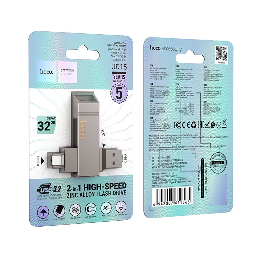 PENDRIVE HOCO 32GB UD15 DUAL USB + TIPO C-2