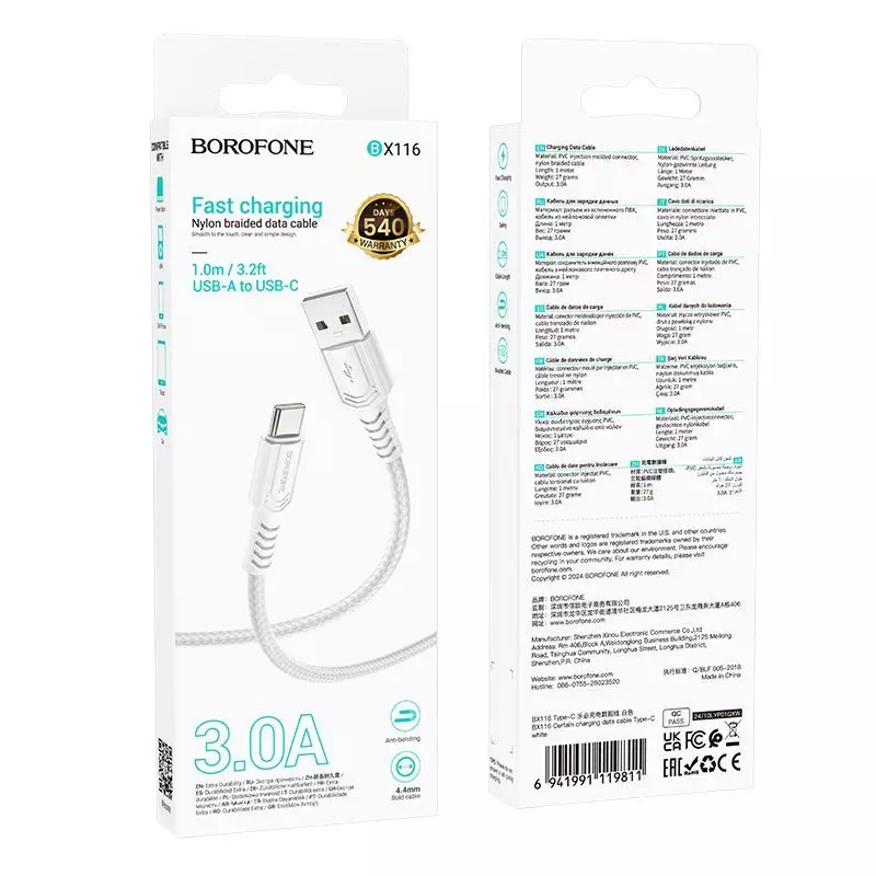 Cable Borofone BX116 – USB a Type-C BLANCO-2