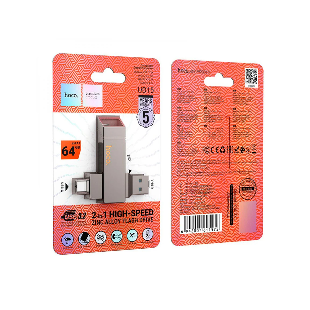 PENDRIVE HOCO 64GB UD15 DUAL USB + TIPO C-2