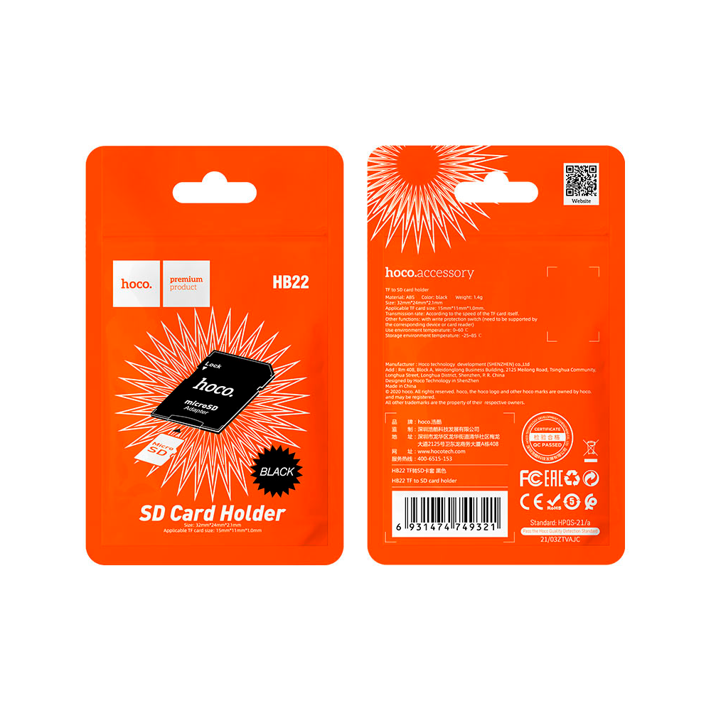 ADAPTADOR MICROSD A SD HOCO HB22 - NEGRO-2