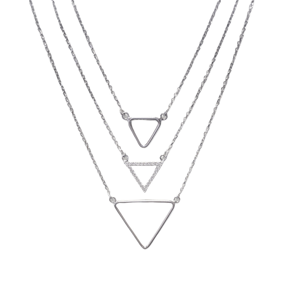 Collar 3 Triángulos 2 Plata 1 Piedras Italiano-0