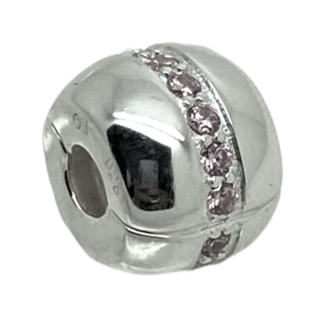 Charm Fijador Con Linea De Cristales Rosa Italiana-0