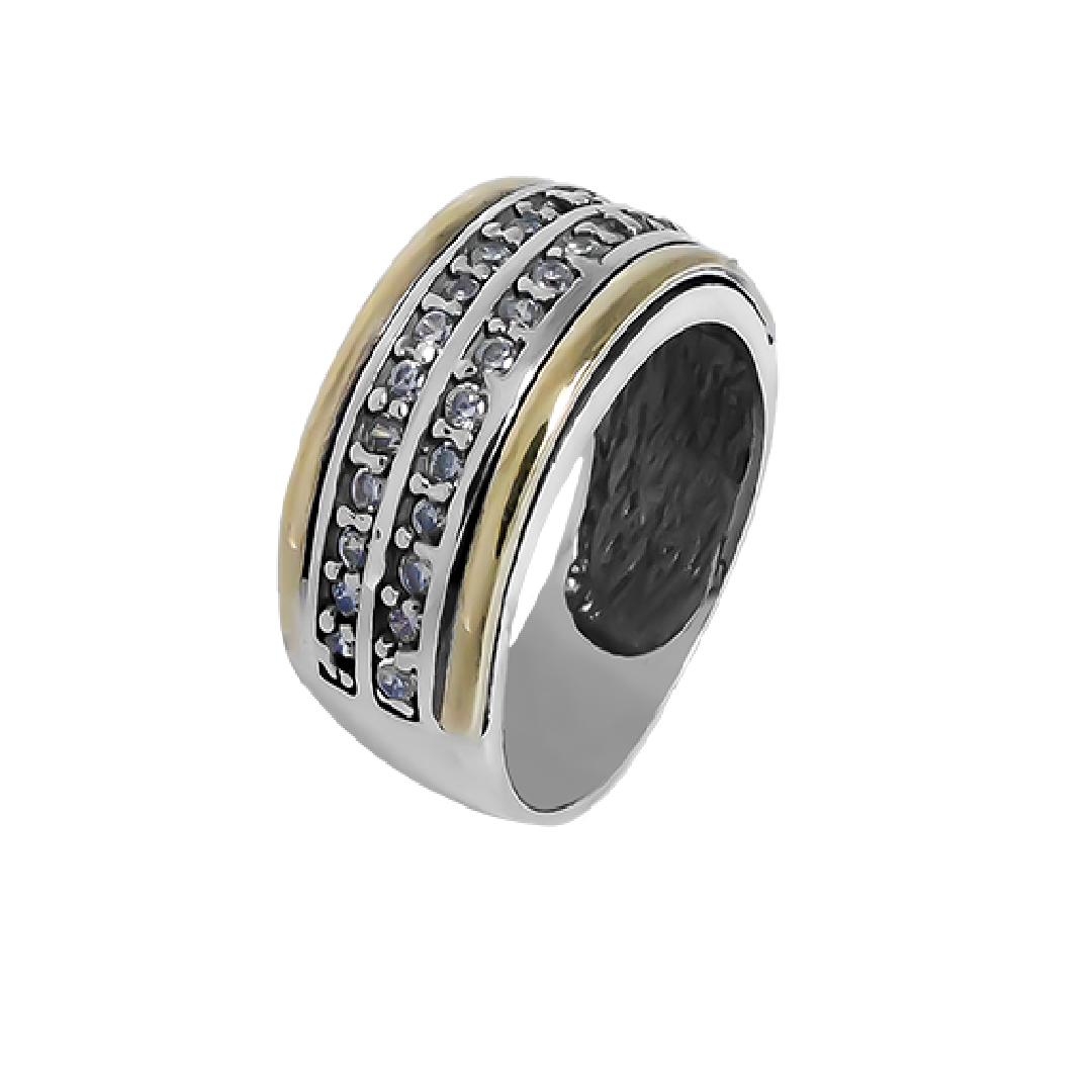 Anillo Oro Y Plata Simétrico Piedras Col Nº8-0