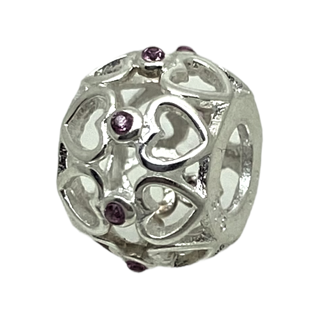 Charm Corazones Con Piedras Rosadas Peq Italiana-0