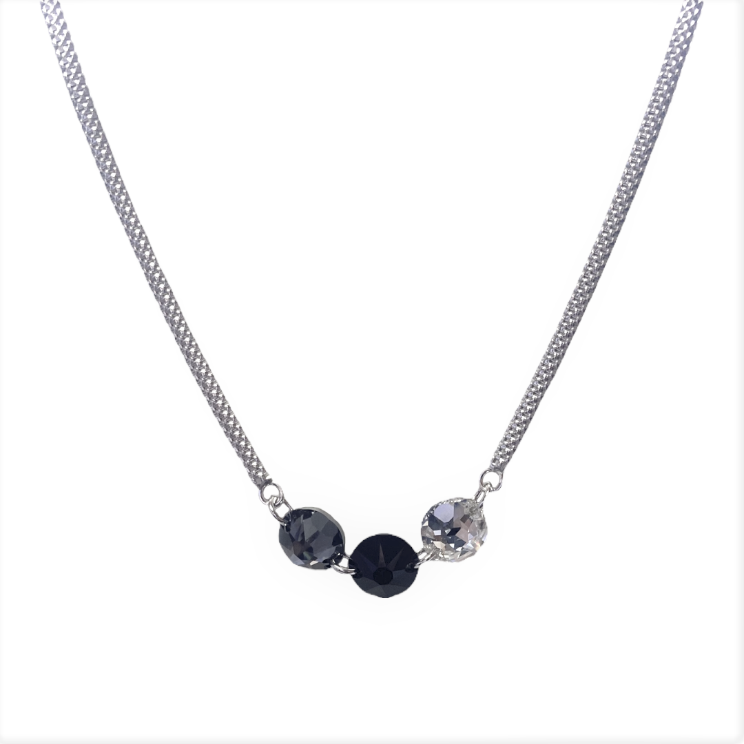 Collar Rd Con Piedras Blanca Negra Y Gris Italiana-0