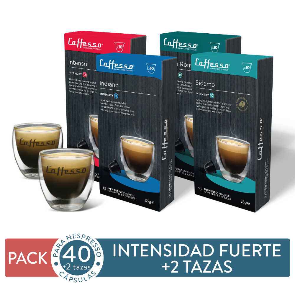 Pack 40 cápsulas Intensidad Fuerte Caffesso + 2 Tazas - Para Nespresso-0