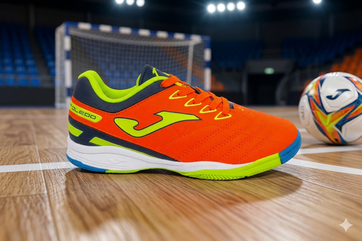 Zapatilla Joma Toledo Junior Niño Naranja Amarillo Fútbol Sala Indoor Suela No Marcante-1