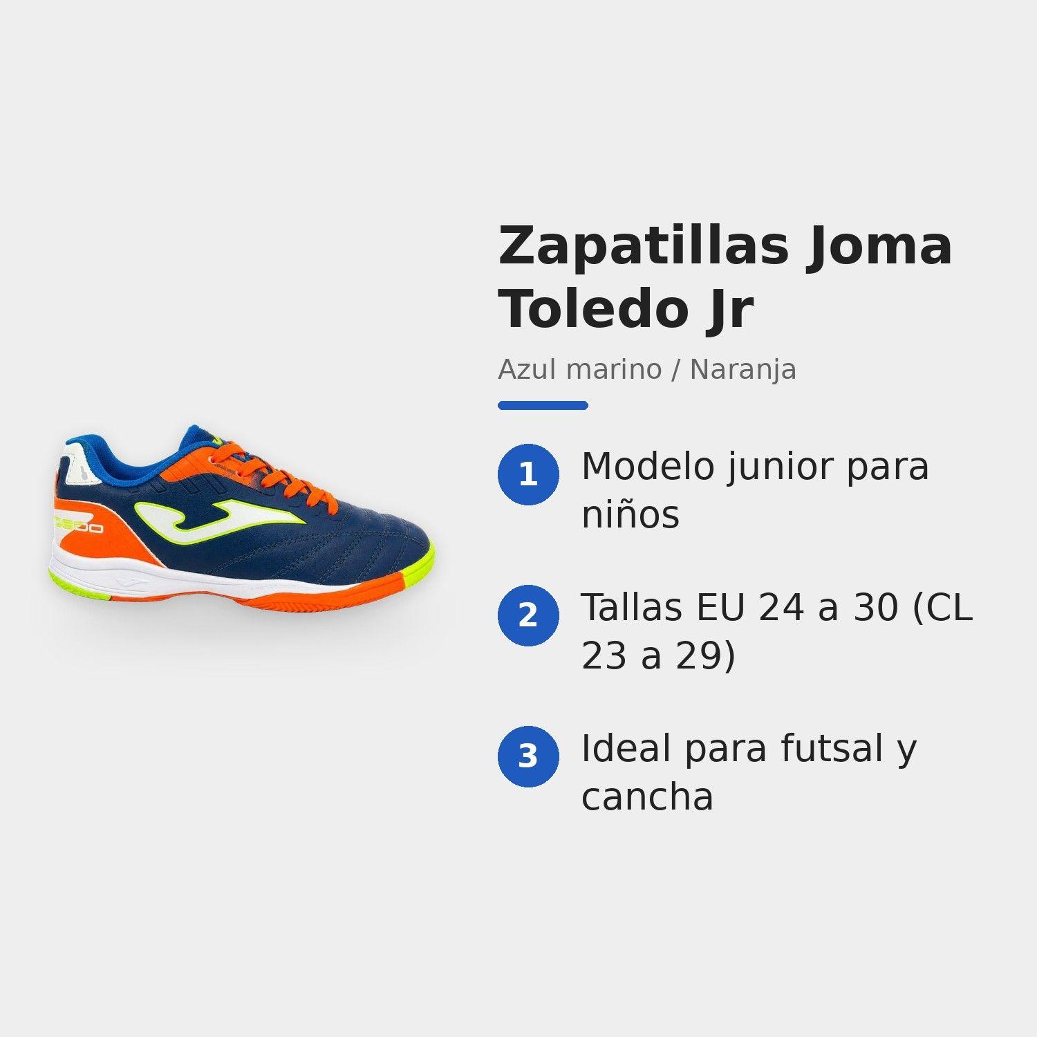 Zapatilla Joma Toledo Junior Niño Azul Marino Naranja Fútbol Sala Indoor Suela No Marcante-2