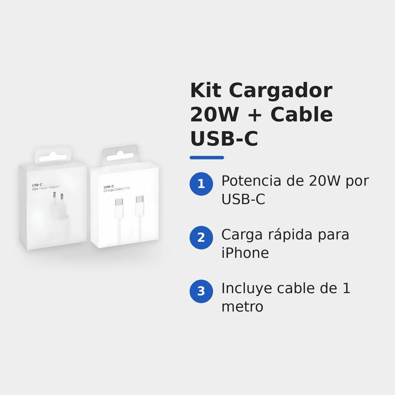 Cargador 20W USB-C Carga Rápida con Cable USB-C a USB-C 1 m-3