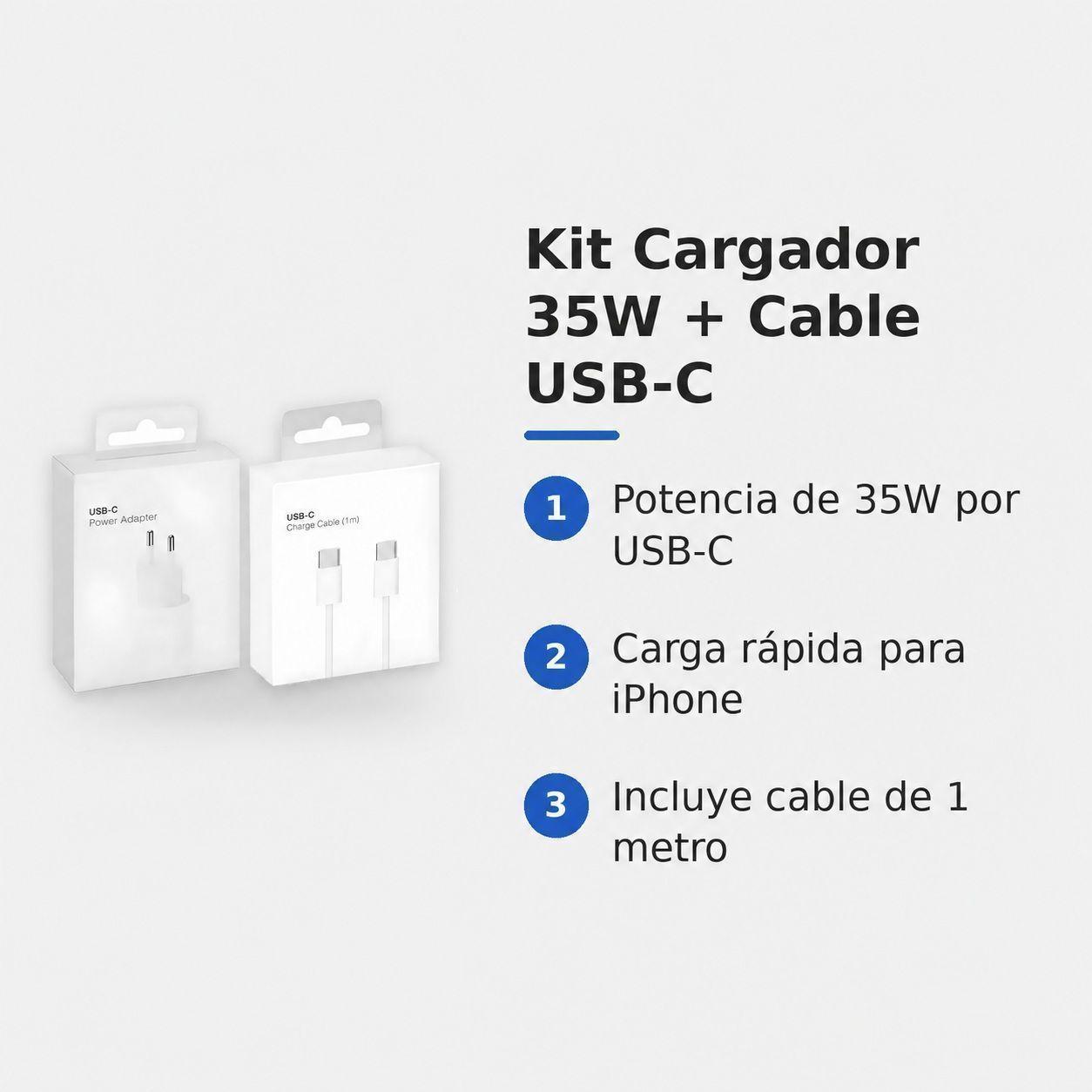 Cargador Carga Rápida 35W USB-C + Cable USB-C 1 m para iPhone 15 16 17-3