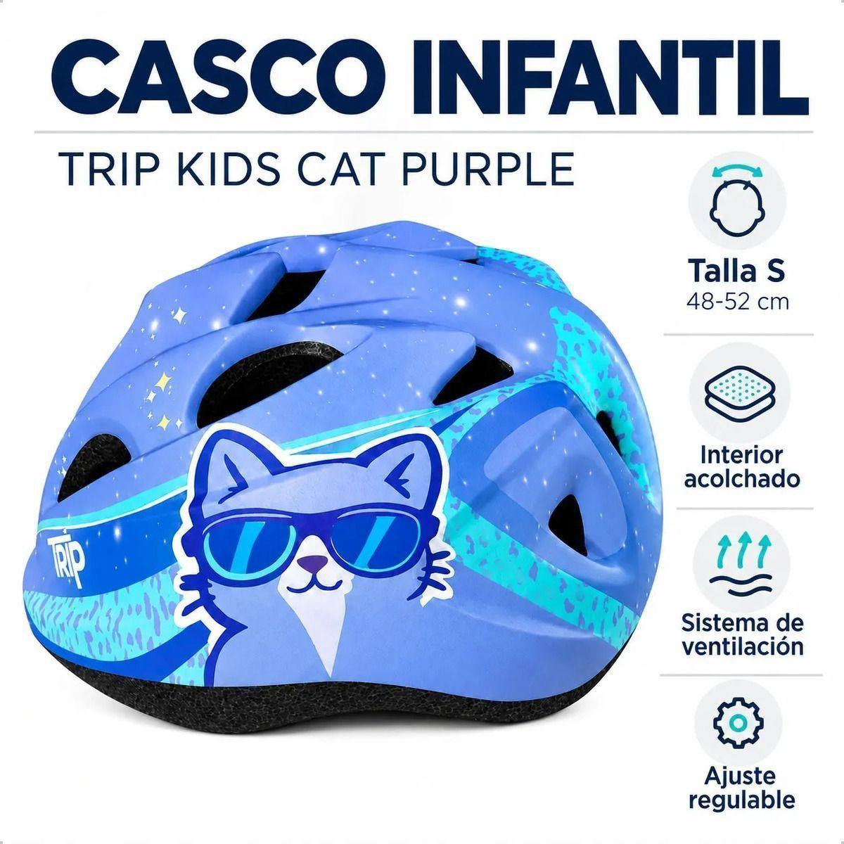 Casco Bicicleta Infantil Niño Niña Trip Cat Purple Talla S 48-52 cm-3