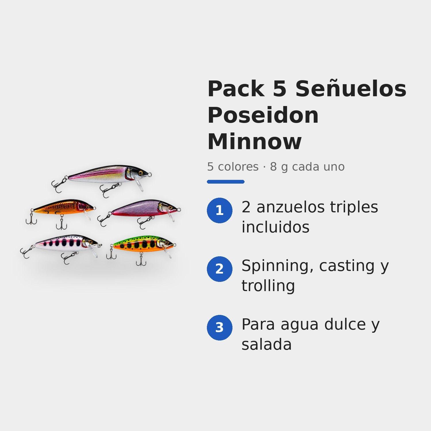 Pack 5 Señuelos Poseidon Minnow 8 g Colores Surtidos para Trucha y Salmón-3