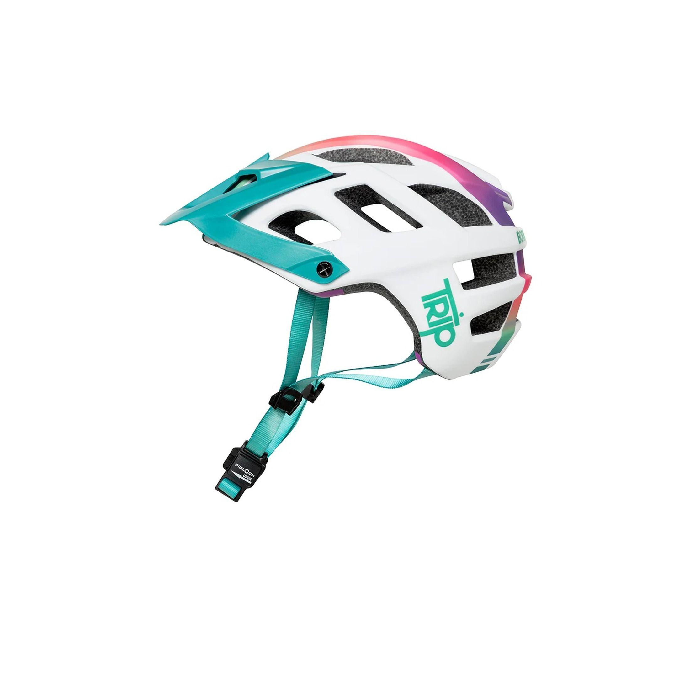 Casco Ciclismo MTB Trip Enduro Blanco Turquesa Cierre Magnetico-2