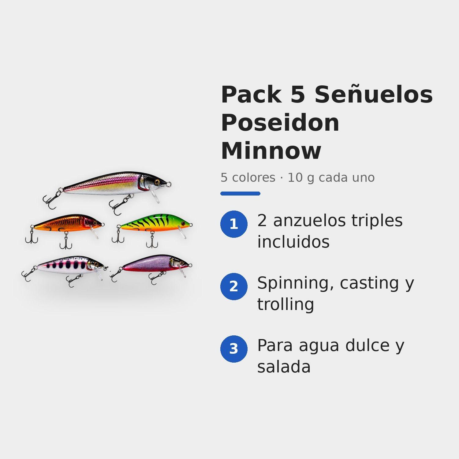 Pack 5 Señuelos Poseidon Minnow 10 g Colores Surtidos para Trucha y Salmón-3