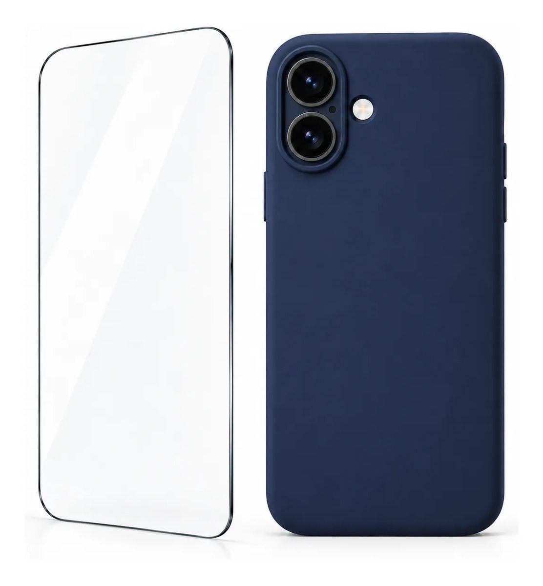 Kit Carcasa Silicona Azul Marino + 1 Mica Compatible con iPhone 17 ...