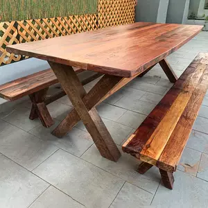 Mesa Comedor Roble Rojo X con Bancas 160 x 90 cm  -2