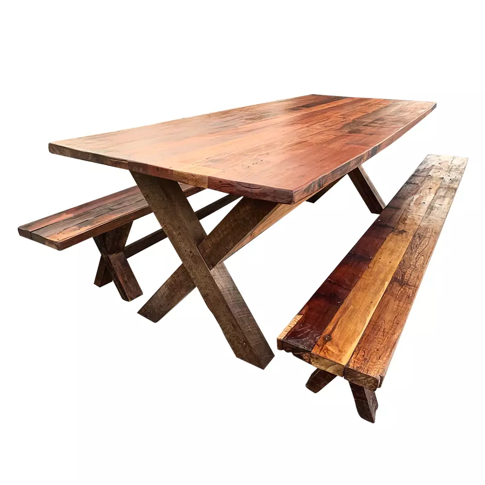 Mesa Comedor Roble Rojo X con Bancas 160 x 90 cm  -0