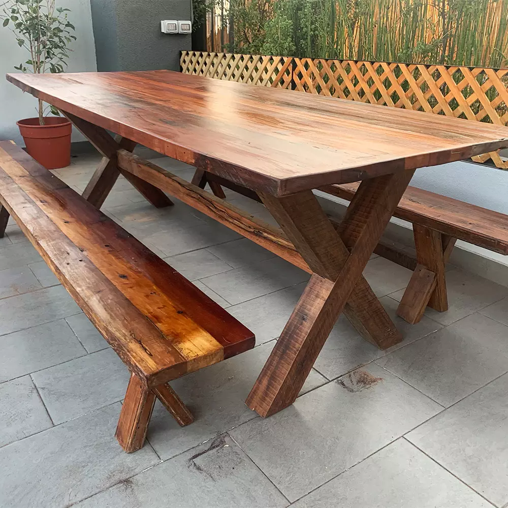 Mesa Comedor Roble Rojo X con Bancas 160 x 90 cm  -1