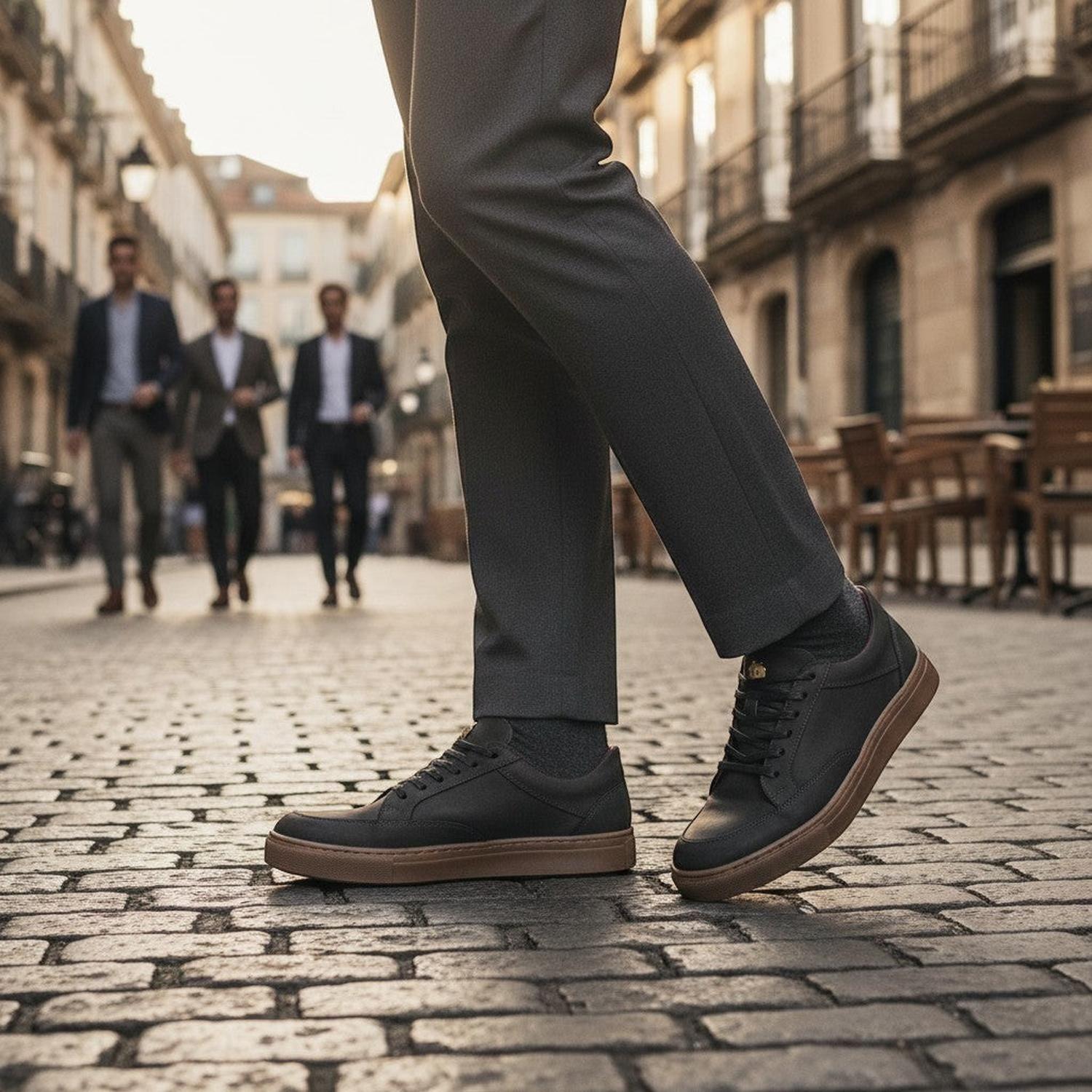 Zapatilla de Cuero Urbana La Campana OLKI - Negra/Cristal-1