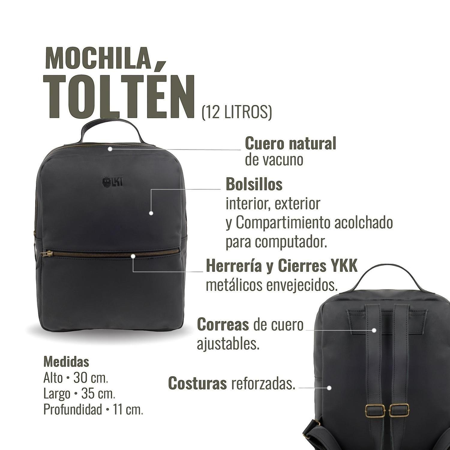 Mochila Unisex de Cuero Natural Tolten OLKI - Negro Graso-4