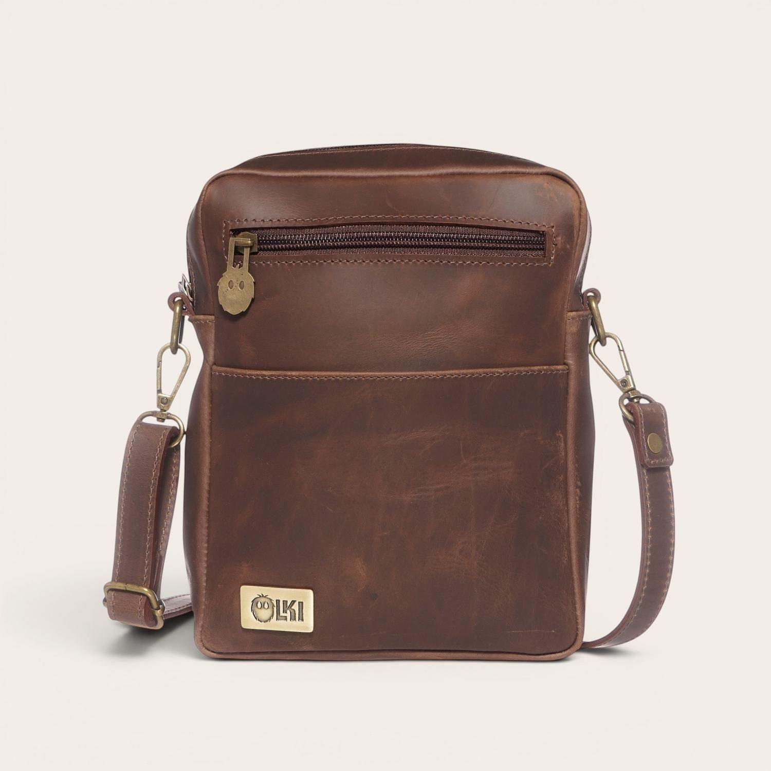 Bandolera de Cuero Natural Cautin OLKI - Café Oscuro-2